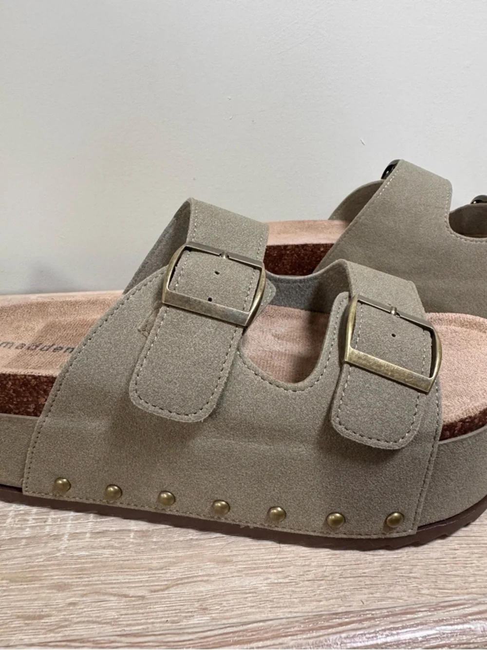 Madden Girl Platform Slip On Sandals Slides w/ Metal Studs, Double Strap, 10